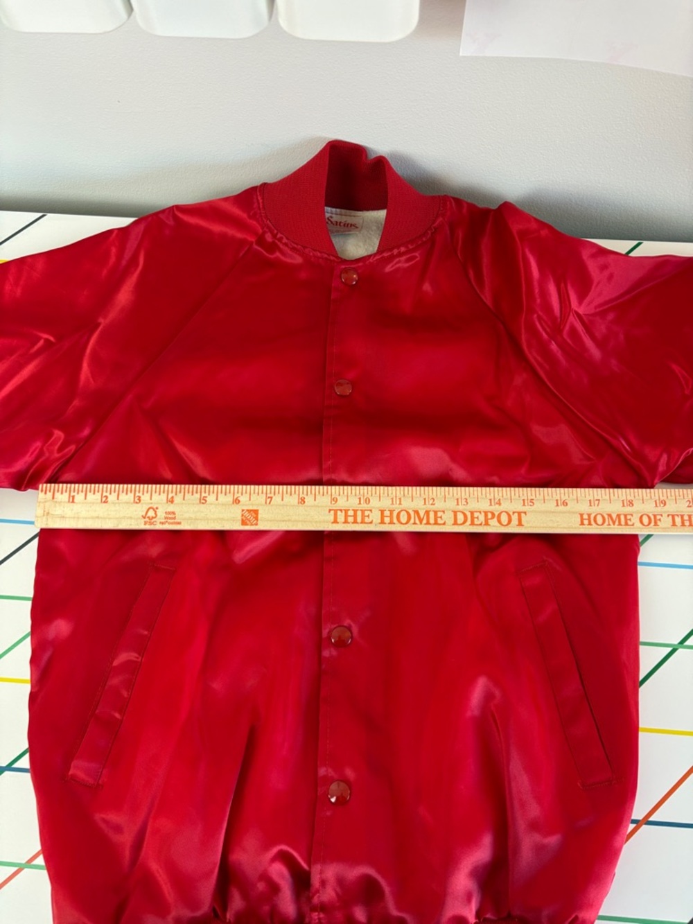 Vintage 80s Red Satin Graphic Bomber Jacket with Horse Stable Design size Small - Picture 7 of 9